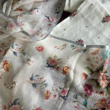 White linen embroidered suit