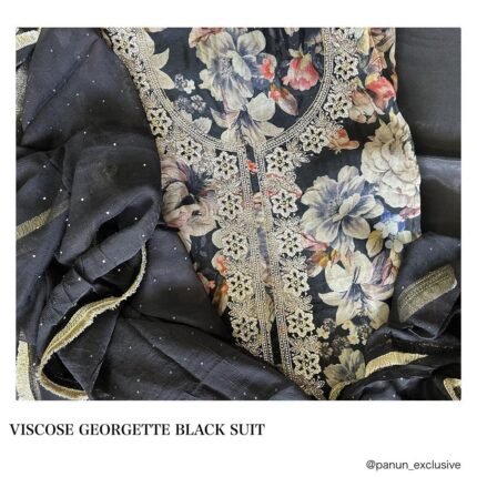 Midnight Bloom – Viscose Georgette Black Suit