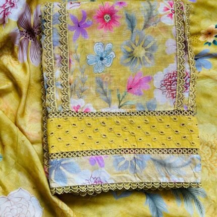 Elegant Mustard burbury fabric with digitally printed dupatta