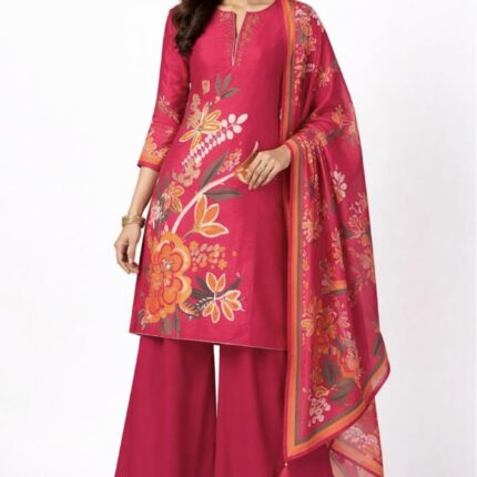Beautiful Ready to wear digitally printed Magenta kurta with plazzo and dupatta