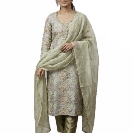 Beautiful Green color unstitched Organza kurta with Dupatta and Santoon bottom