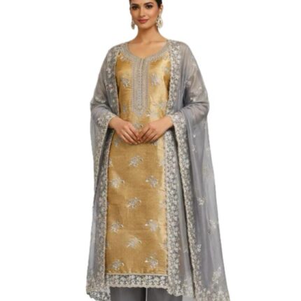 Golden Tissue fabric with grey dupatta